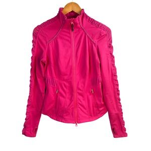 Zella Full Zip Track Jacket Womens Small Hot Pink Ruched Mesh Thumbholes
